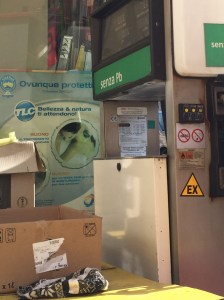 Gas station in Fiesole.  Size of a parking space on the side of a very narrow road!  Cracked me up.