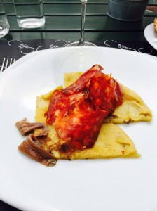 Chickpea Crepe with Anchovies and Chorizo