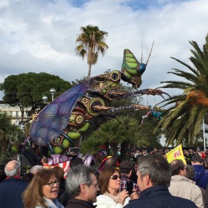 Big mechanical bug that has been sitting in Place Massena.  Arms and mouth moved.  People were doing acrobatics hanging from the arms.