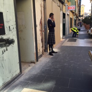 Man in kilt.  Haven't seen anyone else in one!