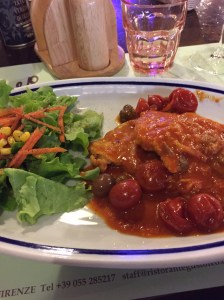 Scallopini Florentine with Cherry Tomatoes and Olives.