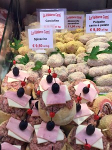 Some of the pre-made meat dishes available.